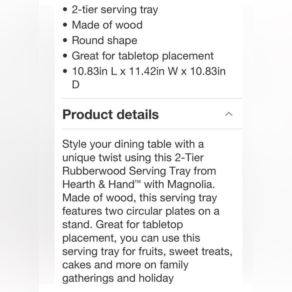 Hearth & Hand W/Magnolia Two-Tier Wooden Serving Tray NWT - Picture 12 of 13